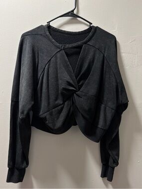 & Other Stories Black Twist Front Crop Sweatshirt